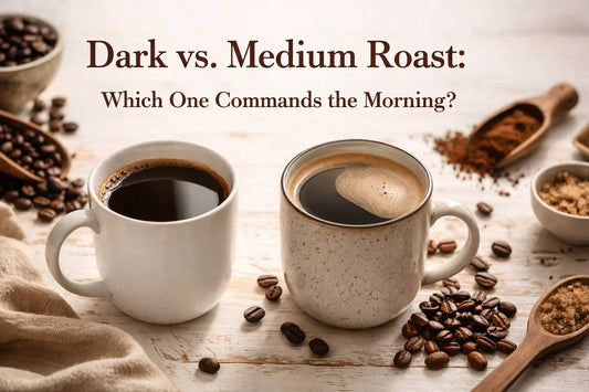 A side-by-side comparison of oily dark roasted coffee beans and matte medium roasted beans.