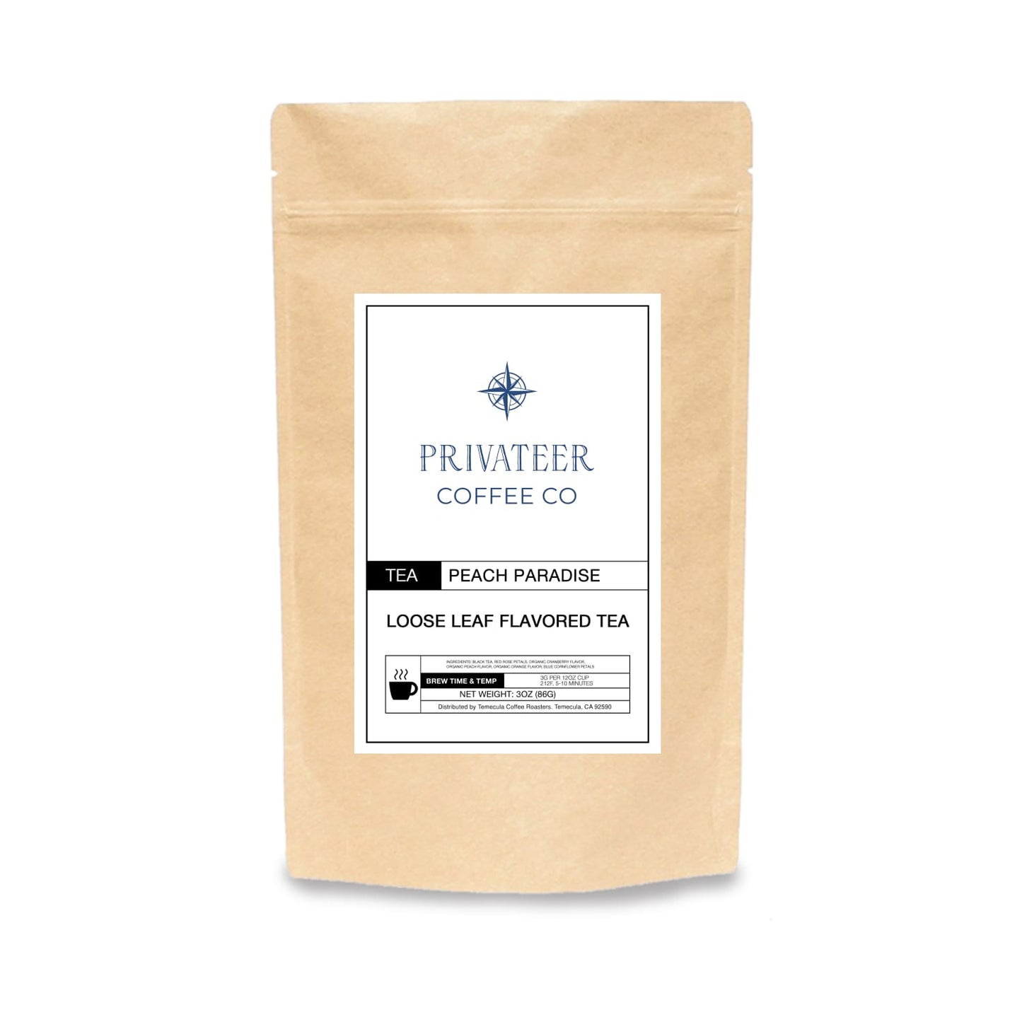 The Privateer Coffee Co. Peach Paradise — fruit tea blend — front package